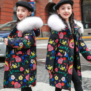 巴拉橙儿童羽绒服女童中长款中大童2022新款洋气冬装加厚童装