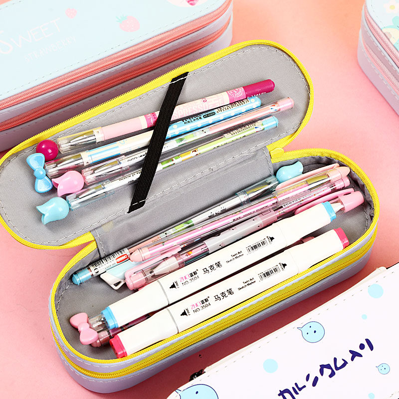 韩版笔袋女简约ins潮大容量帆布双层日系初中小学生文具盒儿童少女心可爱铅笔盒男孩创意个性搞怪卡通文具袋