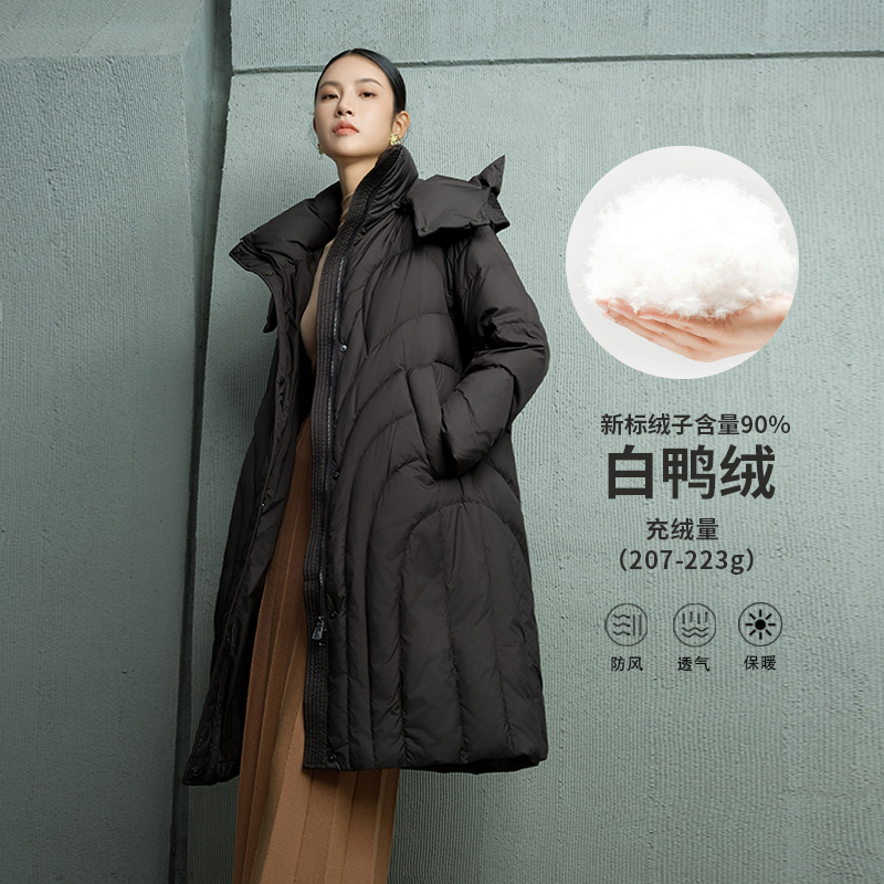 迪歐達(dá)羽絨服女冬季2023年新款加厚白鴨絨中長(zhǎng)款連帽冬裝外套大牌