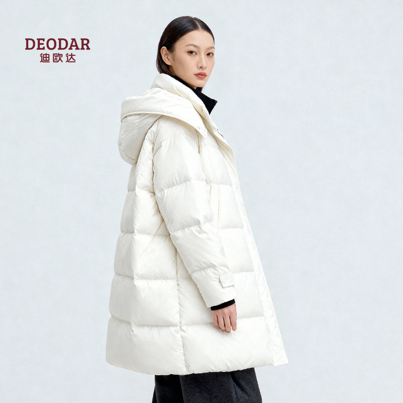 迪欧达高端羽绒服女中长款2025冬装新款90白鸭绒宽松洋气减龄外套