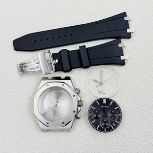 VK63机芯改装配件42MM橡树六针精钢表壳橡胶带蝴蝶扣款字面针套装