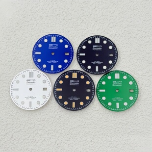 新款NH35表盘手表改装配件31MM海马表盘绿夜光机械表空白日历字面