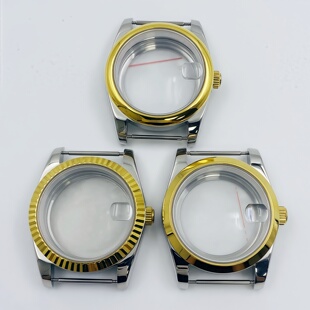 NH35表壳36/39MM日志间金狗牙圈表壳斜边透底手表壳蓝宝石玻璃