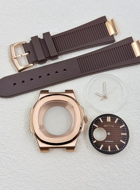 41MM鹦鹉螺玫瑰金表壳胶带字面针套装蓝宝石玻璃适NH38机芯PP外壳