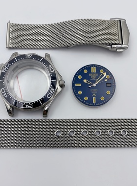 NH35表壳41MM海马300精钢表壳网带字面针陶瓷圈全套蓝宝石适NH36