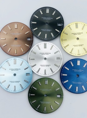 新款28.5MM表盘日志太阳纹表盘双条钉绿夜光字面适NH35/NH36机芯