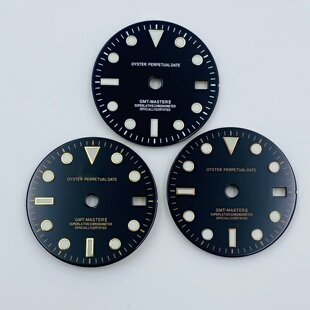 NH34手表改装配件GMT亮面表盘绿夜光字面28.5MM改装GMT四针表盘