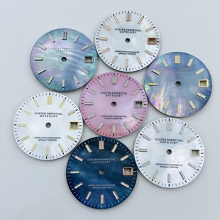 日志28.5MM珍珠贝母表盘手表改装配件条钉绿夜光字面适配NH35/36