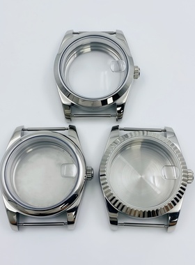 36/39MM日志狗牙圈表壳蚝式精钢表壳圆边手表壳蓝宝石适NH35机芯