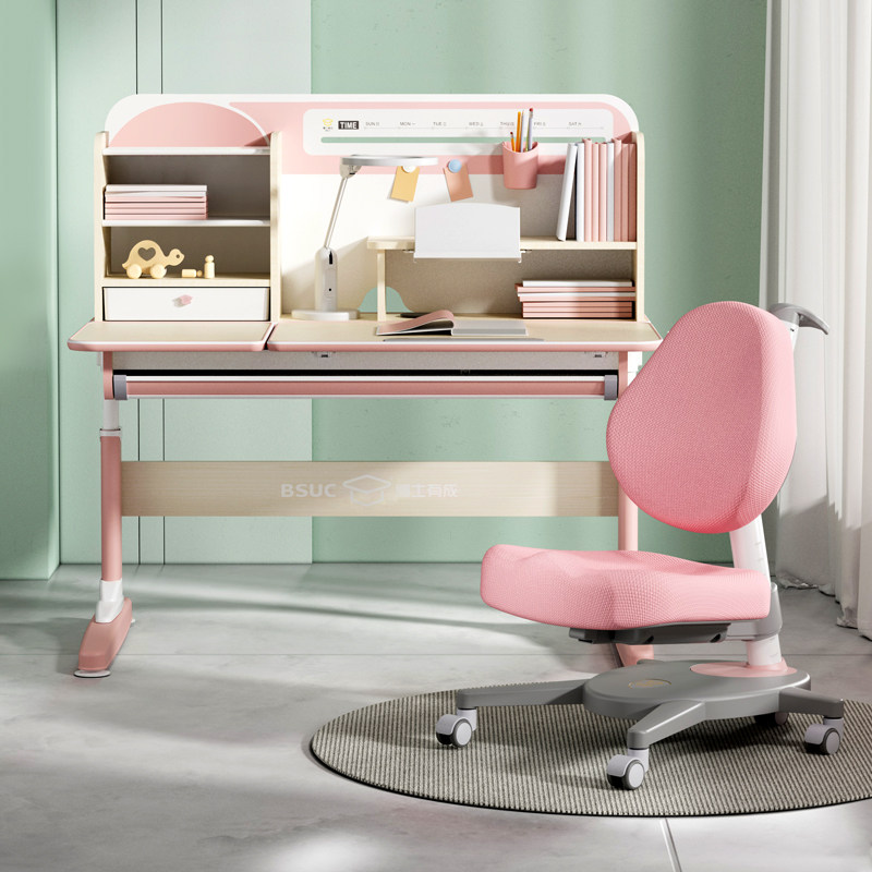 博士有成实木儿童学习桌椅可升降小学生书桌家用作业写字桌课桌椅