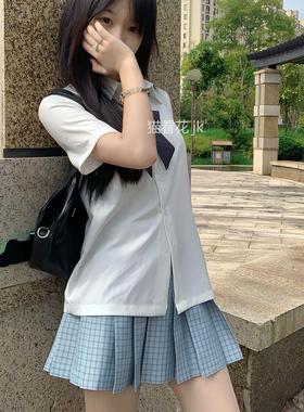 猫看花jk制服原创格裙【兰苓】学院风女百褶裙短裙显白绿色浅蓝