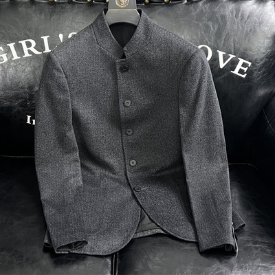 XZ88021/P195五粒扣羊毛混纺西服外套男商务立领单西上衣中山装