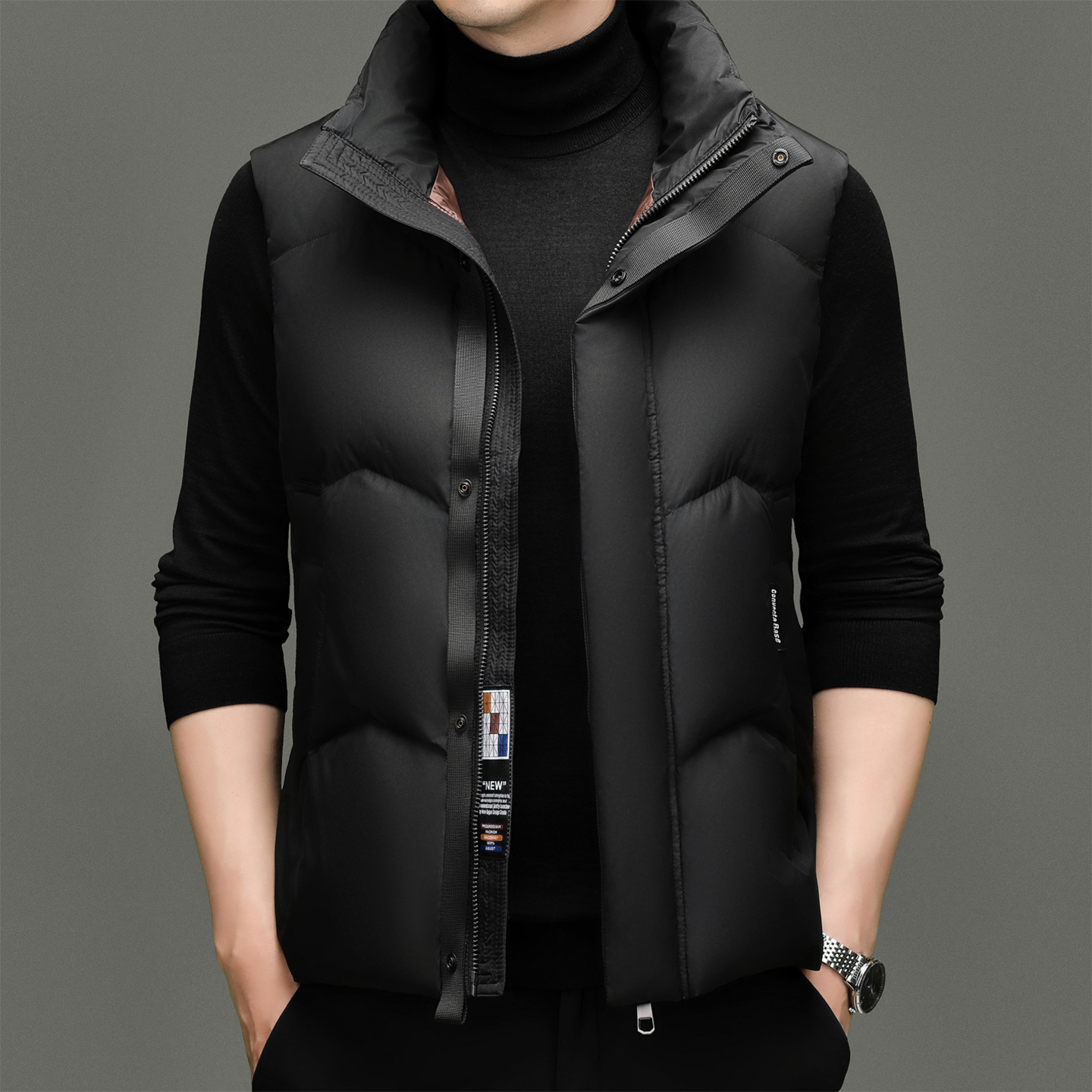 男士90白鸭绒羽绒服马甲外套青年立领砍价保暖上衣纯色百搭男装