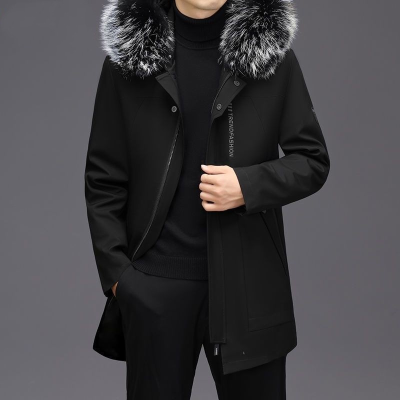 派克服男士皮草大衣中长款2024新款可脱卸兔毛内胆皮毛一体外套