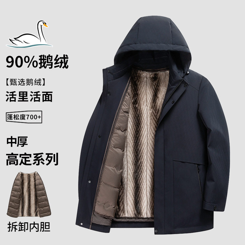 【90%鹅绒+羊毛】高定可拆卸内胆羽绒服中老年商务休闲外套尼克服