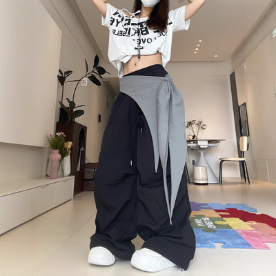 叠穿屁帘裤子男女款速干美式伞兵工装裤黑色休闲宽松爵士舞跳舞裤