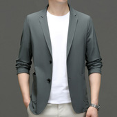 外套透气弹力无痕商务百搭西服 西装 防晒冰丝华夫格男士 薄款