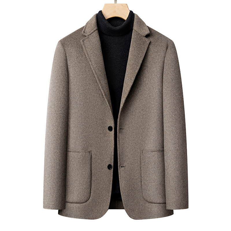 男士秋冬新款毛呢西服中年商务休闲保暖羽绒内胆呢子西装外套男装