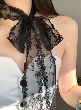 韩系黑色纯欲蕾丝飘带女细长条丝