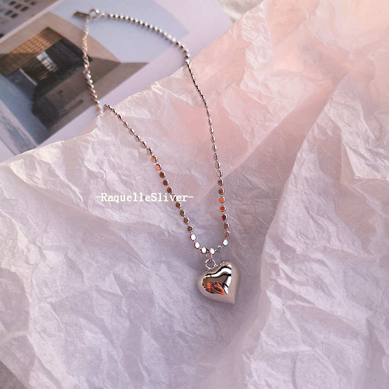 raquellesilver新品s925纯银项链女砰砰爱心扁珠可爱个性小众精致