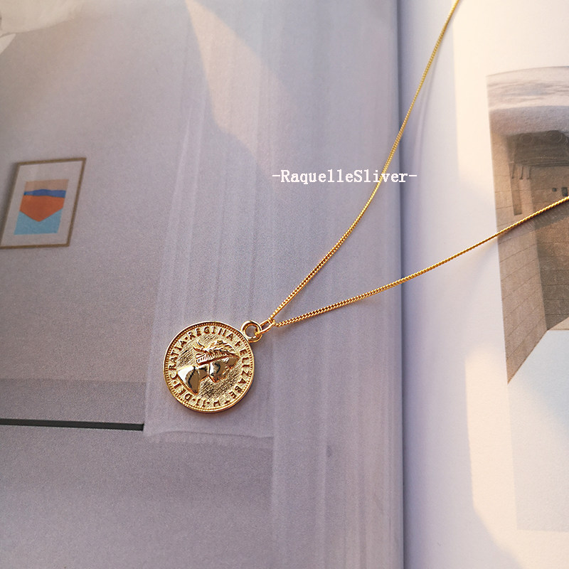 raquellesliver通体s925纯银项链女金色六便士钱币人像复古小众