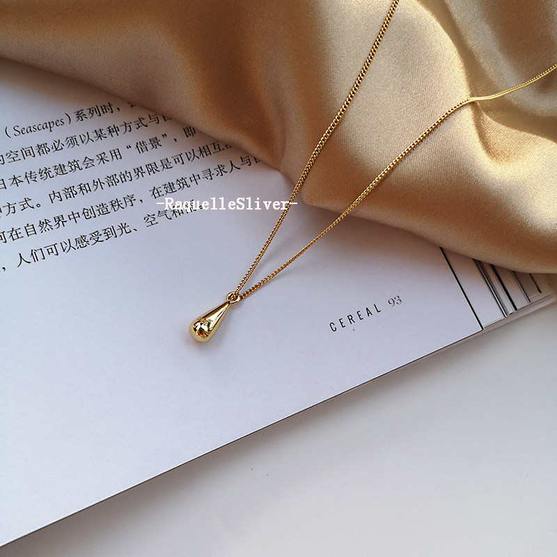 raquellesliver通体925纯银项链女镀金实心水滴简约个性小众ins