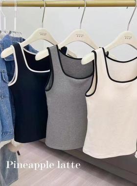 9921秋冬磨毛背心时尚撞色内搭外穿带胸垫一体秋冬薄绒加厚女吊带