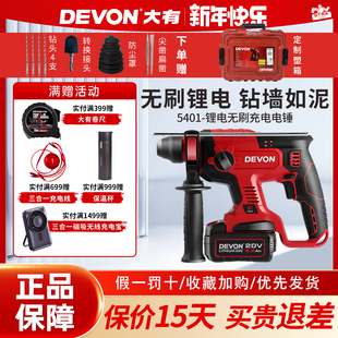 大有5401充电电锤电钻无刷锂电池混凝土两用冲击钻家用电镐工具箱