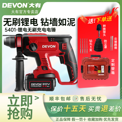大有5401充电电锤电钻无刷锂电池混凝土两用冲击钻家用电镐工具箱