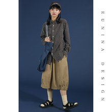bf长袖 衬衫 女宽松外穿 eunina2019春秋古着感港味风格 子拼接中长款
