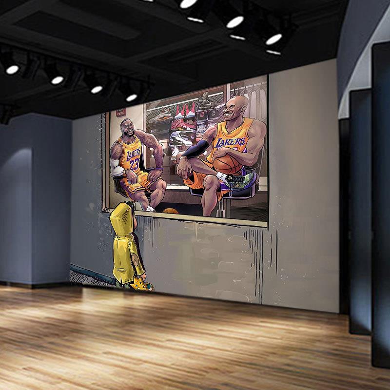 NBA篮球主题壁纸卧室房间墙布壁画科比体育馆运动球鞋店背景墙纸