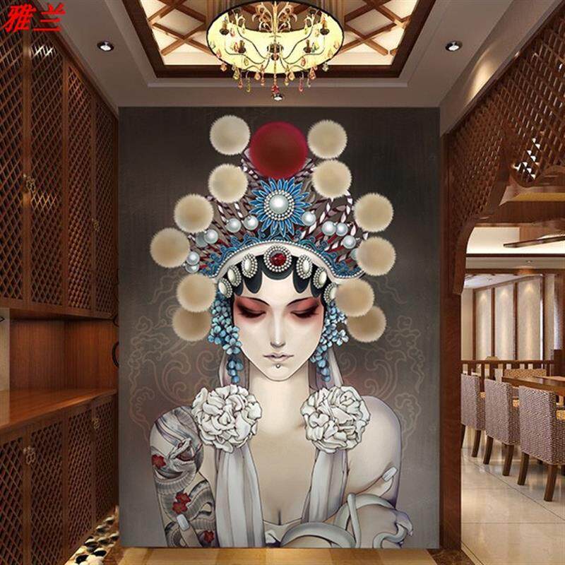 京剧脸谱墙纸中国风戏剧花旦壁纸卧室餐厅纹身店走廊古风墙布壁画