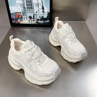 真皮网面透气老爹鞋女2026春季新款厚底增高运动鞋冬季百搭休闲鞋