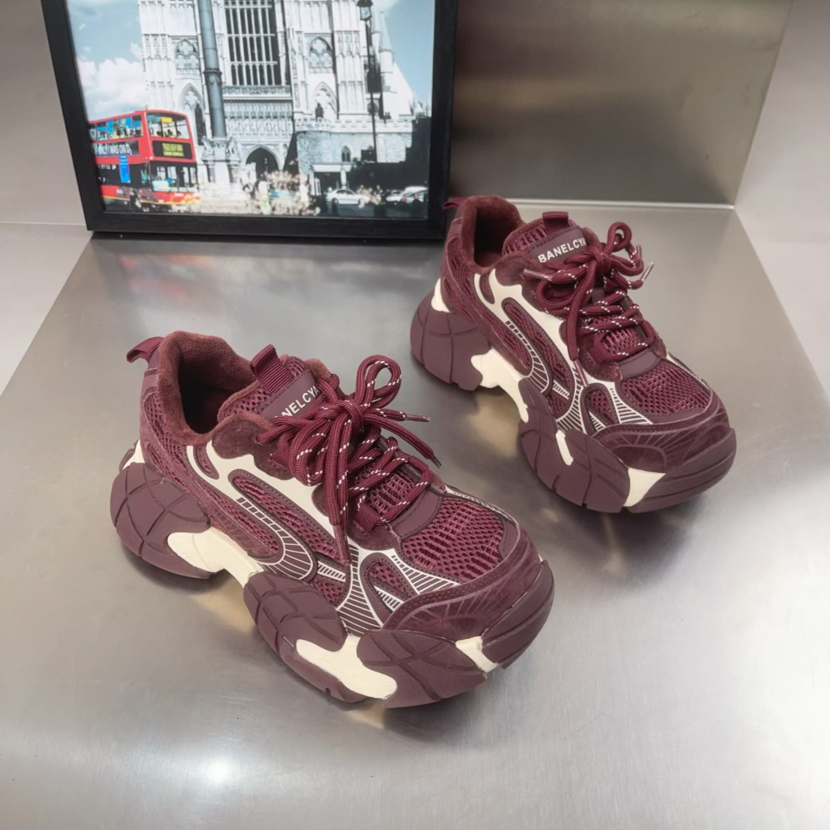 真皮双带厚底老爹鞋女2025冬季款