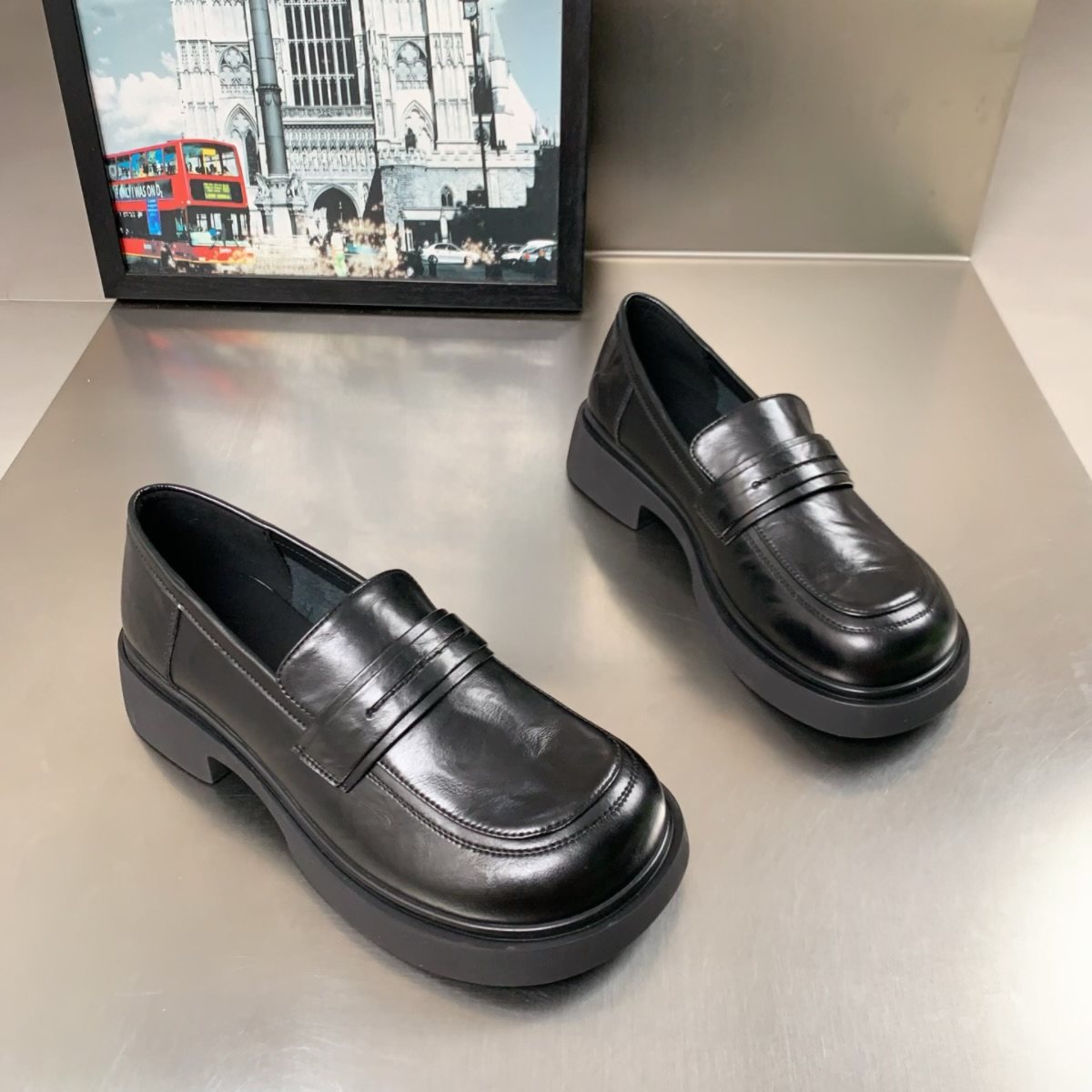 真皮英伦风厚底乐福鞋女2026春季新款一脚蹬黑色学院风中跟单鞋潮,女鞋,乐福鞋（豆豆鞋）,淘宝优惠券,粉丝福利购,淘宝优惠卷