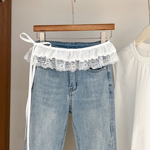 流行氛围感系带学生时尚 2026新款 蕾丝裙帘女叠穿屁帘穿搭配牛仔裤