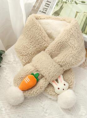 兔子小围脖儿童秋冬保暖百搭可爱毛绒绒围巾女童男宝宝加厚2025新