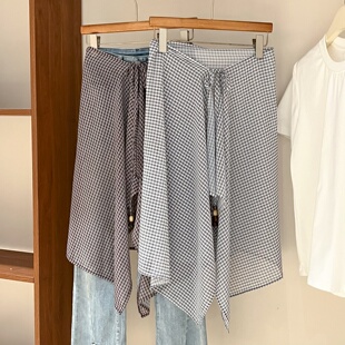 2026复古小格子裙帘女春夏穿搭配牛仔裤 屁帘遮屁股潮 休闲学生时尚