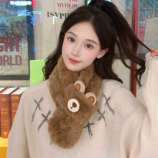 美拉德可爱小熊围巾女秋冬季 学生厚搞怪煤球 保暖毛绒绒围脖套韩版