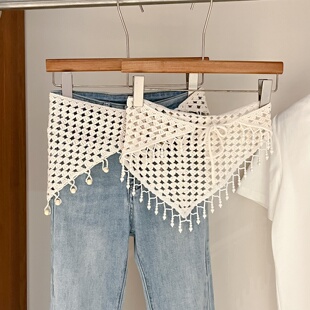 民族风针织镂空三角巾女春夏2026新款 屁帘叠穿系带百搭配裙帘休闲