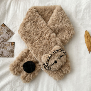 卡通小猫围脖女秋冬保暖毛绒绒交叉围巾甜美可爱软妹学生ins韩版