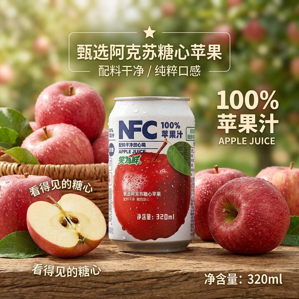 笑为鲜阿克苏冰糖心苹果汁 10果味/风味/果汁饮料