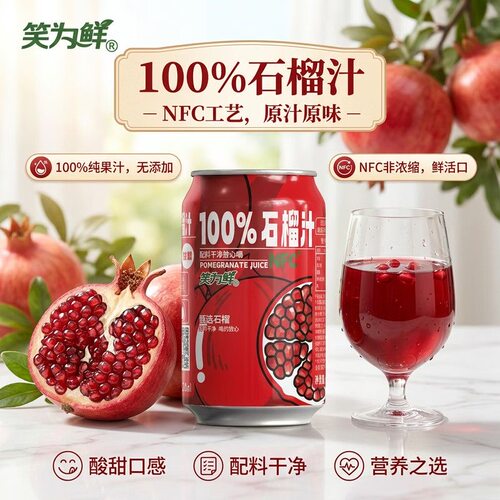 笑为鲜 100%鲜榨石榴汁 nfc石榴汁饮料 夏季果汁罐装饮料 0添加剂