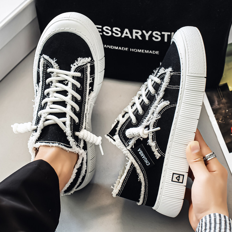 2026春季新款韩版透气帆布鞋男夏季休闲板鞋系带厚底运动鞋两穿潮,流行男鞋,帆布鞋,淘宝优惠券,粉丝福利购,淘宝优惠卷