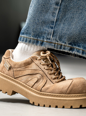 英伦风马丁靴男夏季厚底增高复古短靴棕色系带圆头靴子2026新高帮