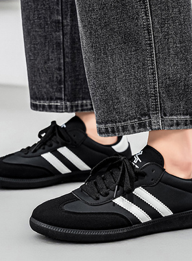 男鞋2026春季新款德训鞋复古运动休闲板鞋黑色学生板鞋百搭阿甘鞋