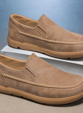 男款休闲反绒皮豆豆鞋男一脚蹬软底透气乐福鞋懒人鞋情侣透气潮鞋