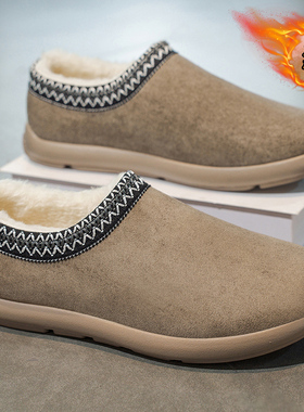 加绒保暖勃肯鞋男冬季防滑软木底休闲外穿棉鞋雪地民族风全包大码