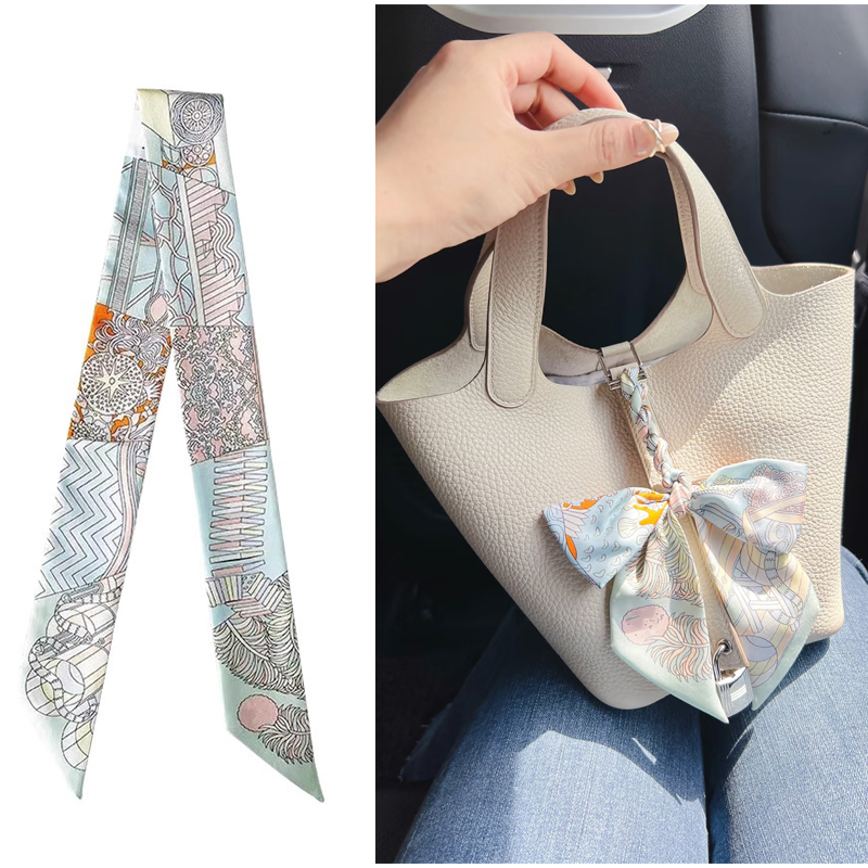 适用于h家包菜篮子包丝巾女2025新款丝带绑包细窄长条小丝巾领巾