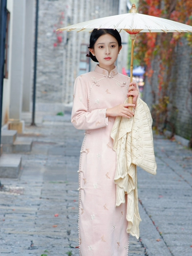 Зимнее демисезонное легкое ципао, коллекция 2023, светлый стиль, китайский стиль